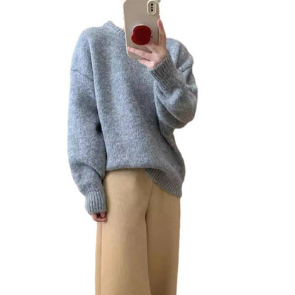 Damen Oversized Pullover Weiches Strick Grau