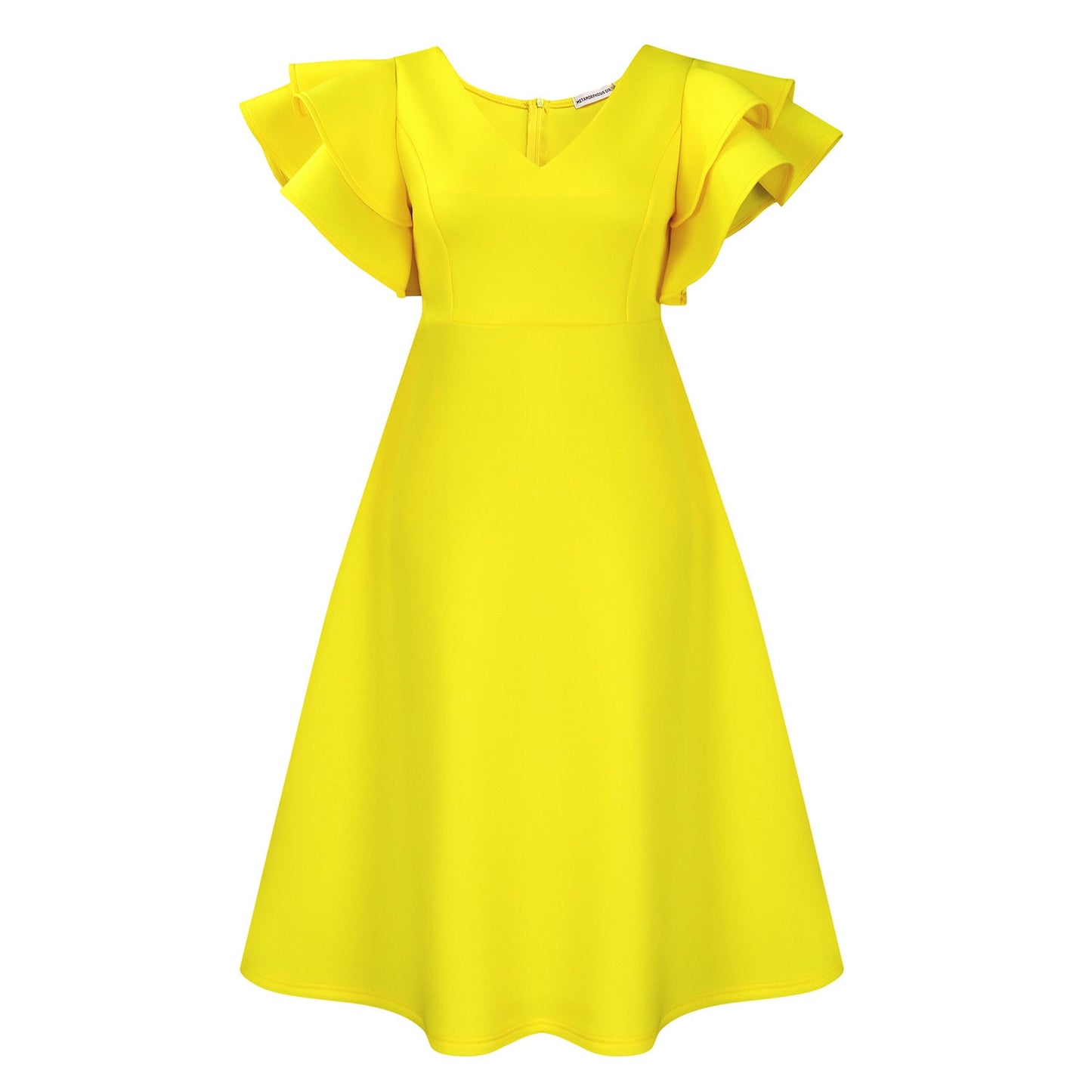 Damen Midi-Kleid Voluminöse Rüschenärmel Weit Schwingender Rock