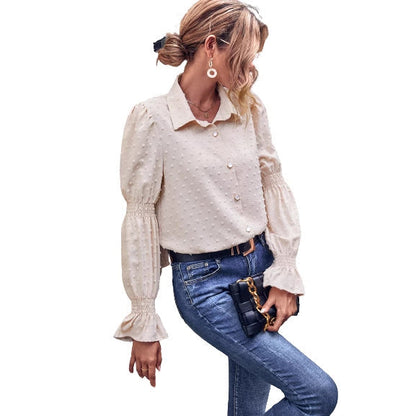 Damen Bluse Puffärmel Struktur Eveloria