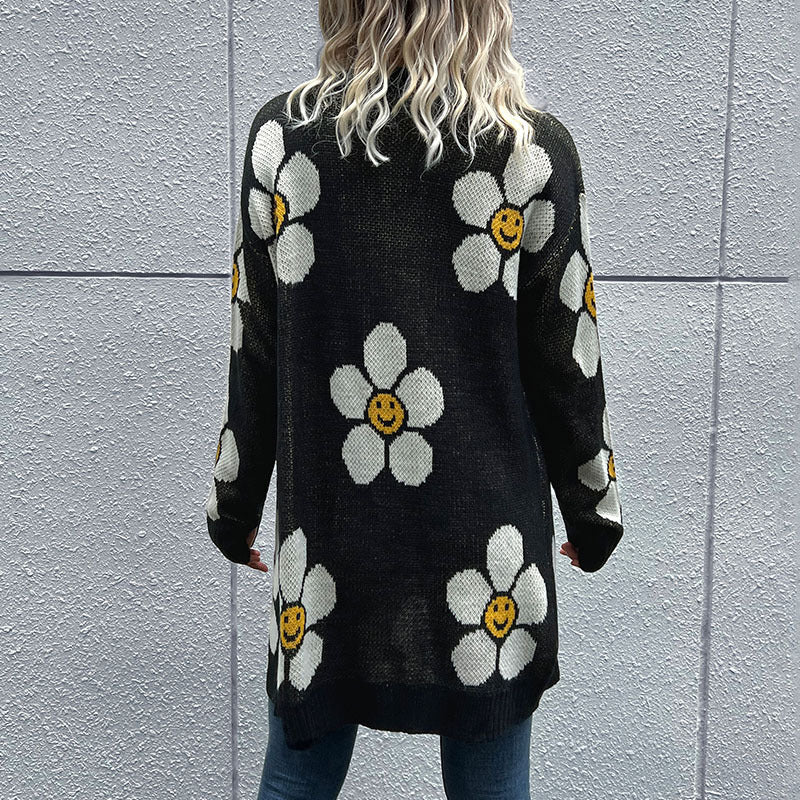 Damen Strickjacke Florales Design Lässig