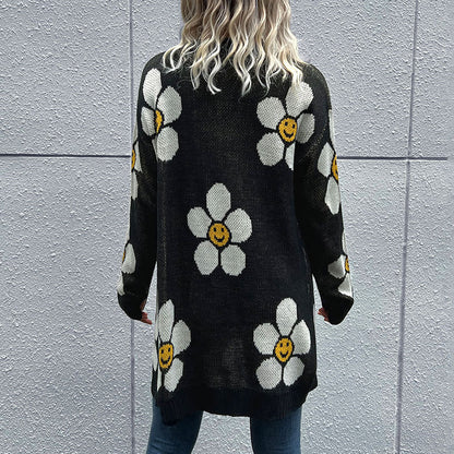 Damen Strickjacke Florales Design Lässig