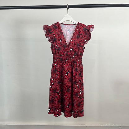 Damen Blumenkleid Elegantes Rüschenkleid mit schwingendem Saum
