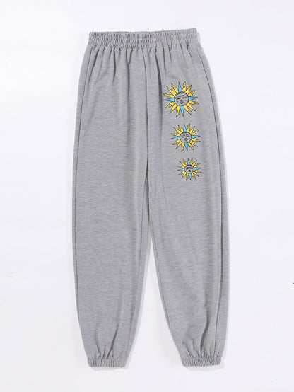 Damen Sweatpants Bequem Sonnenmotiv Trend Eveloria