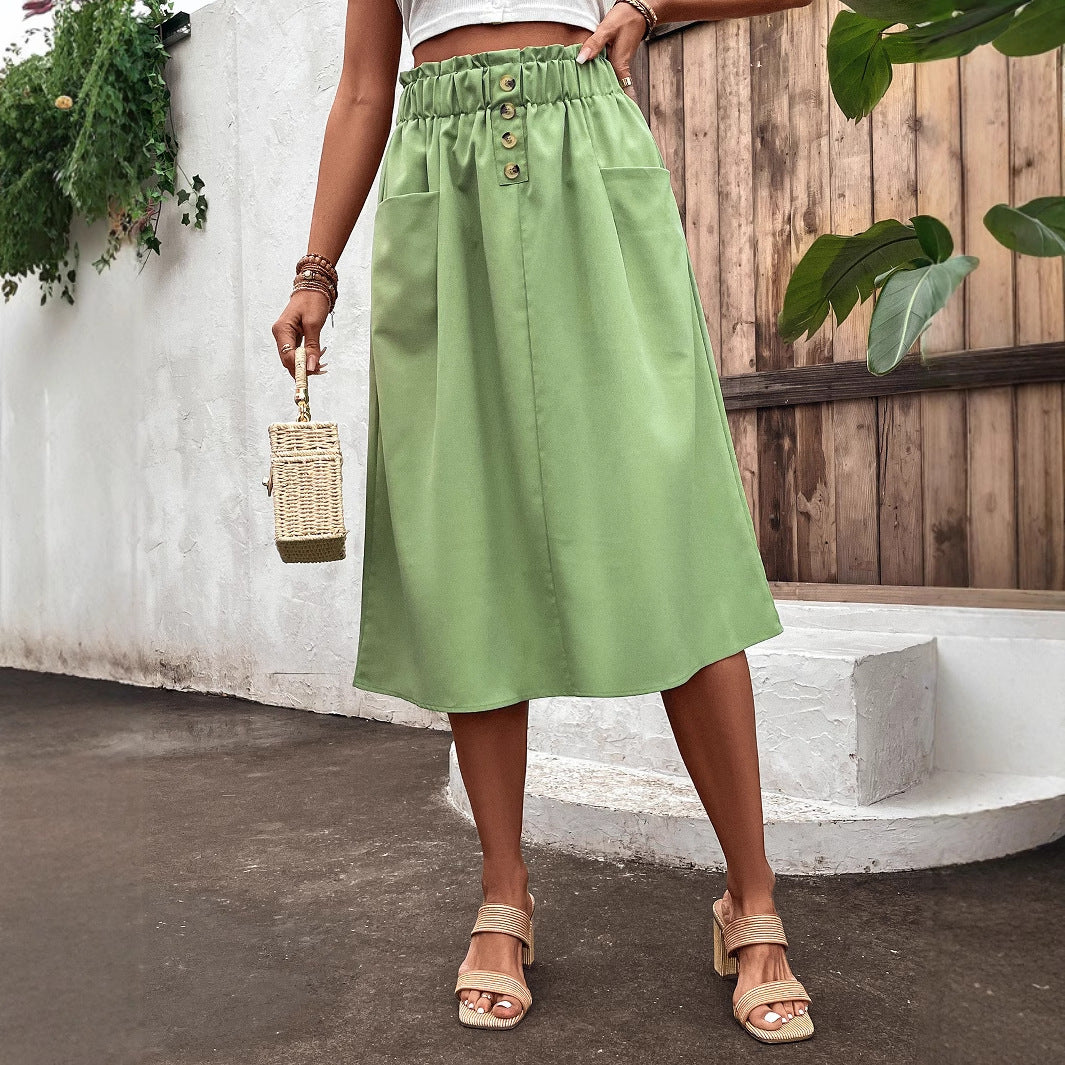 Damen Midi-Rock A-Linie Elastisch Schwarz Eveloria - Eveloria