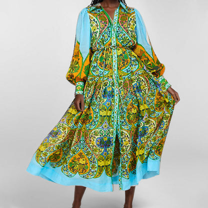 Damen Longshirt-Kleid Voluminöse Ärmel Paisley-Muster Eveloria