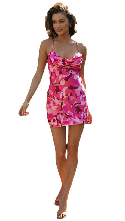 Damen Neckholder Minikleid Floralmuster Eveloria