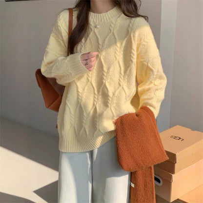 Damen Strickpullover Zopfdesign Lässiger Schnitt Eveloria