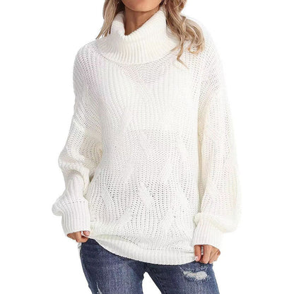 Damen Strickpullover Hochkragen Strukturmaschen Optik