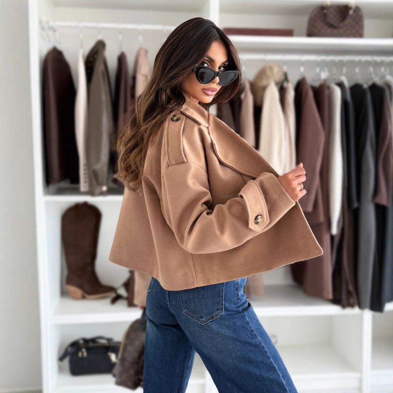 Damen Oversized Wolljacke Breites Revers Eveloria
