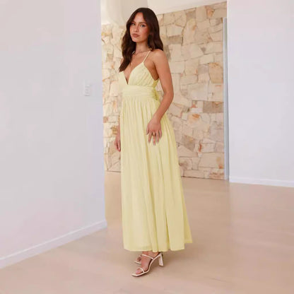 Damen Maxikleid Schmale Träger Wickel-Design Eveloria