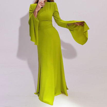 Damen Maxikleid Schulterfrei Glockenärmel Elegant