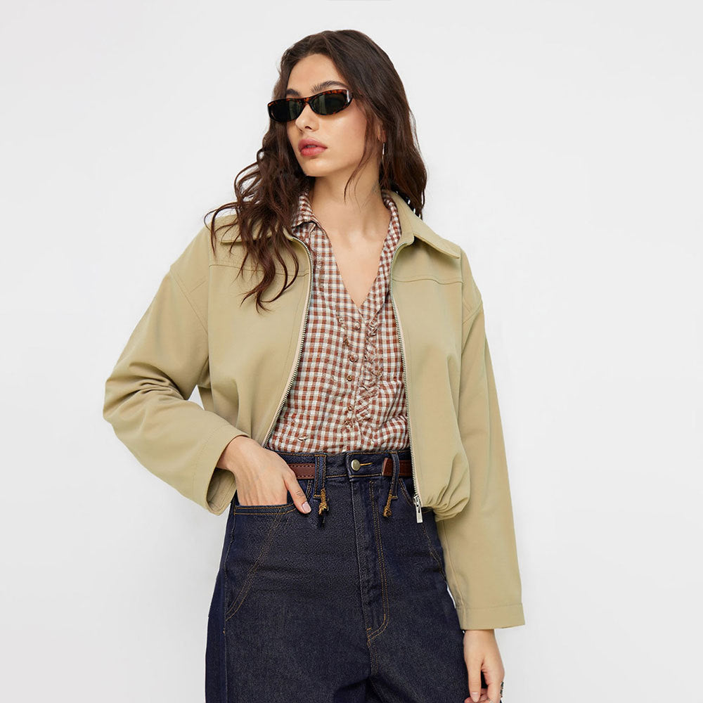 Damen Kurzjacke Elastisch Reißverschluss Eveloria