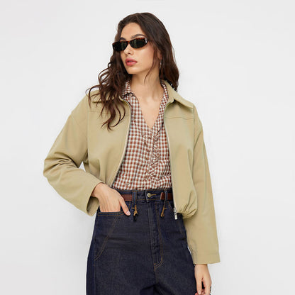 Damen Kurzjacke Elastisch Reißverschluss Eveloria