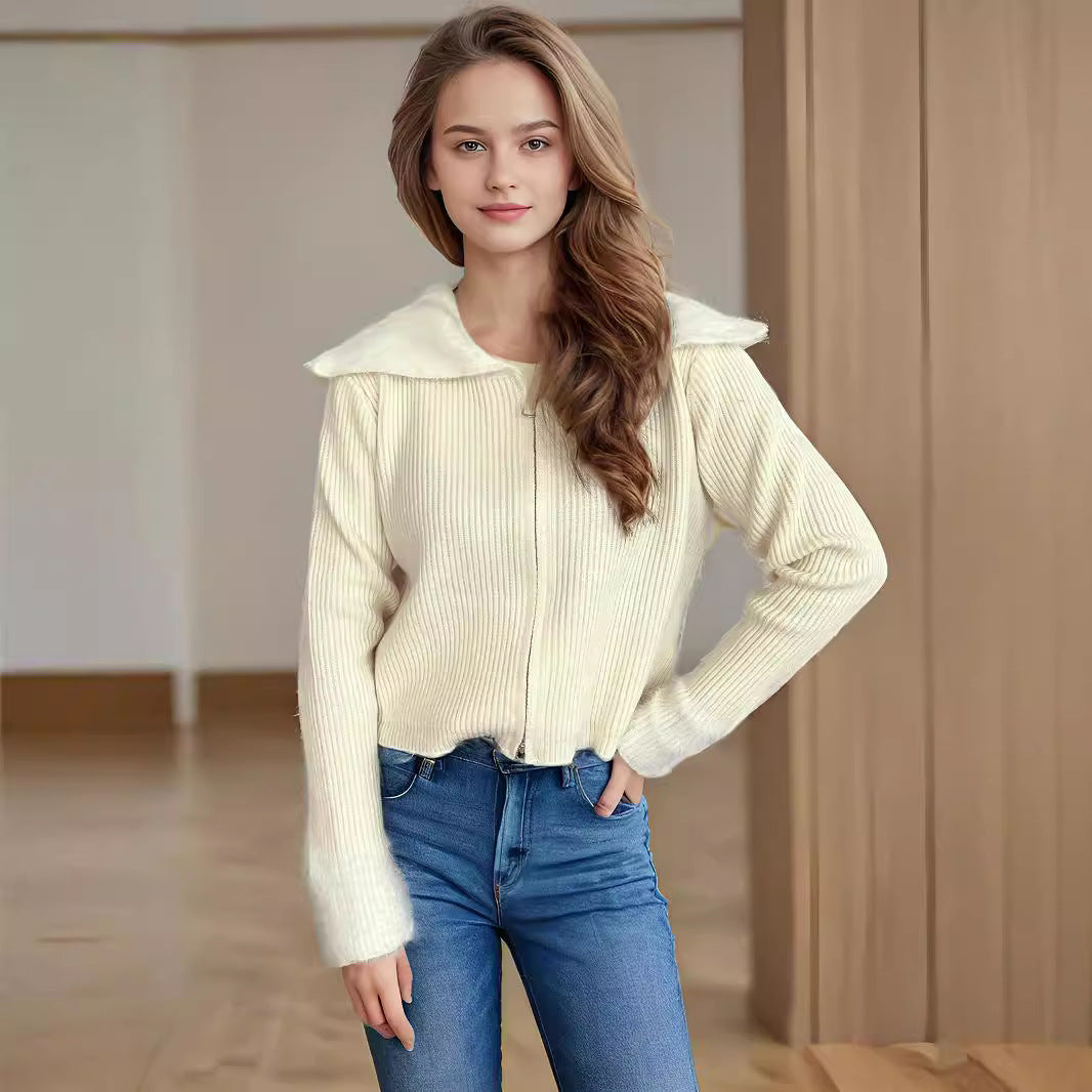 Damen Strickjacke mit Reißverschluss und Puffärmeln Eveloria