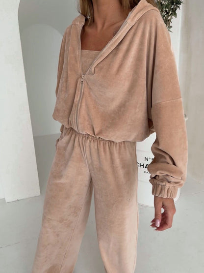 Damen Fleece-Loungewear-Set Weites Oberteil Bequeme Hosen