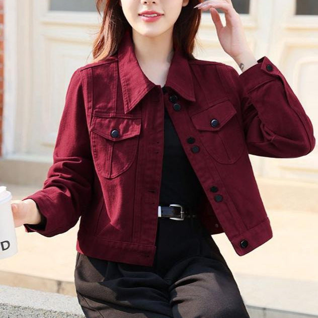 Damen Jeansjacke Klassisch Schnitt Praktische Taschen Blau