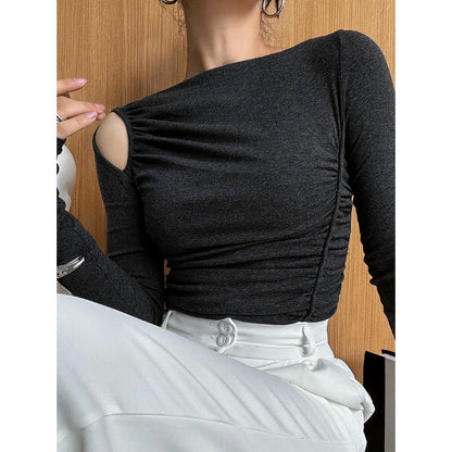 Damen Asymmetrisches Longsleeve-Shirt Raffung Eveloria
