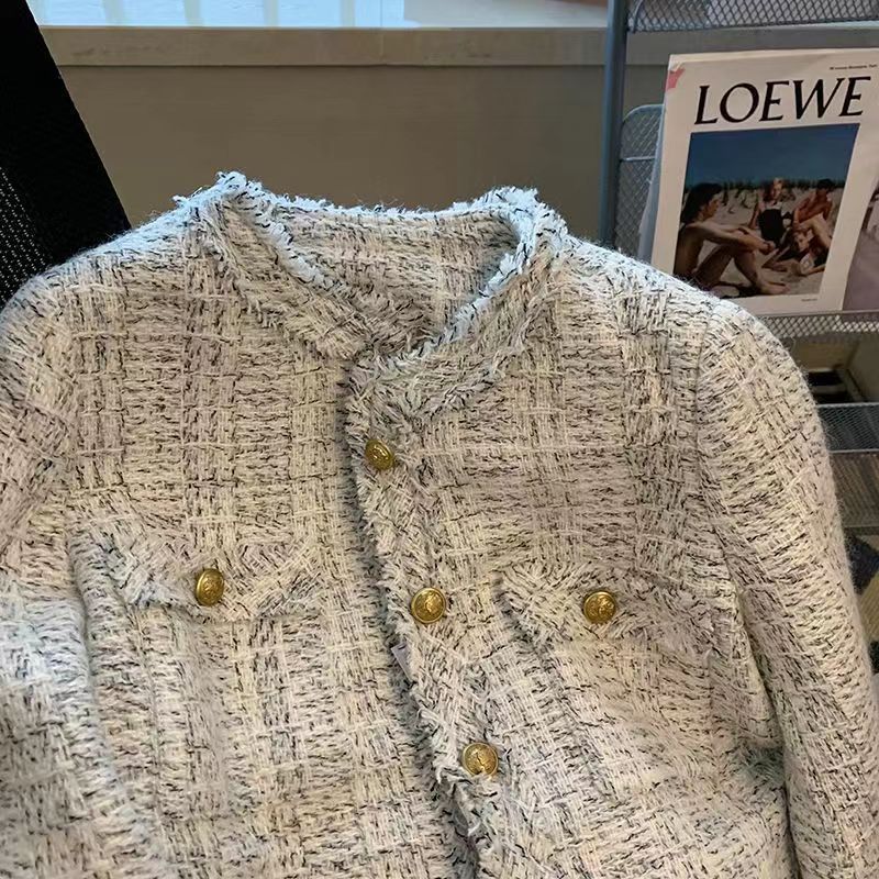 Eveloria Damen Tweedjacke Goldknöpfe Elegant Beige