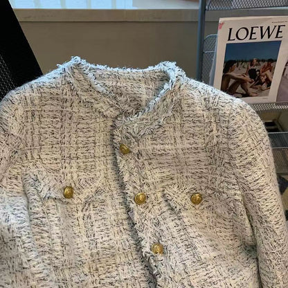 Eveloria Damen Tweedjacke Goldknöpfe Elegant Beige