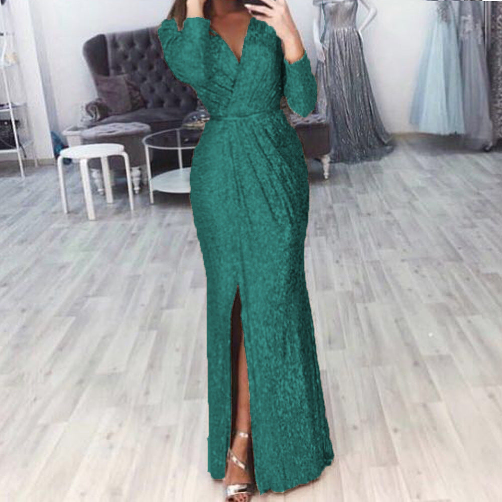 Damen Abendkleid Wickelschnitt Schlitz Eveloria