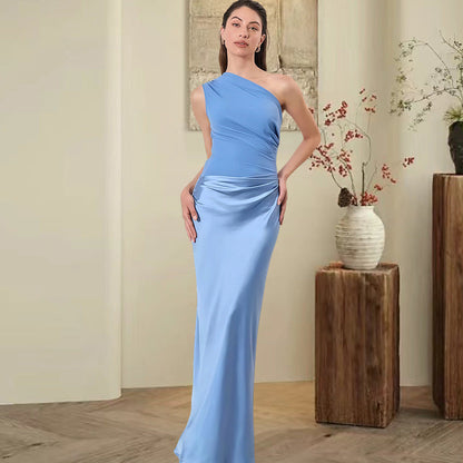Damen Abendkleid Asymmetrisch Satin Schimmer Eveloria