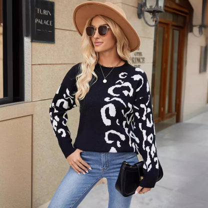 Damen Leopardenpullover Grobstrick Eveloria