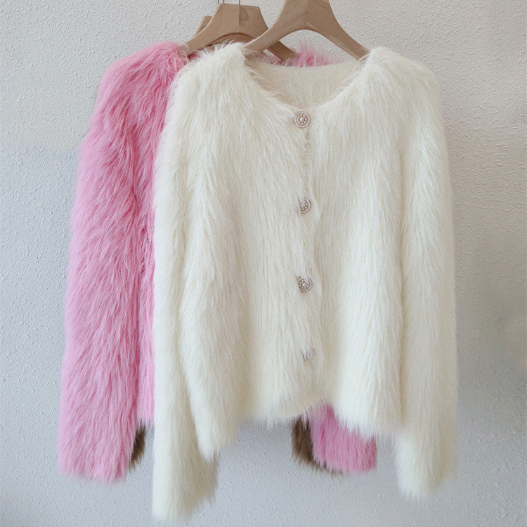 Damen Strickjacke Flauschig mit Knöpfen Eveloria