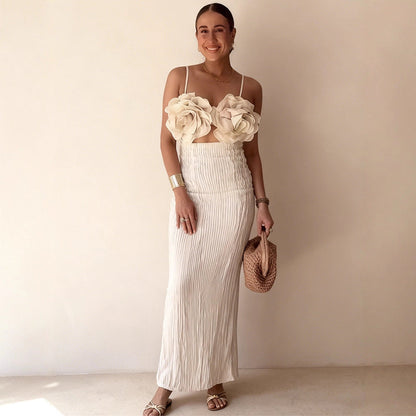 Damen Crop- Florale 3D-Blüten Applikationen Eleganter Schnitt