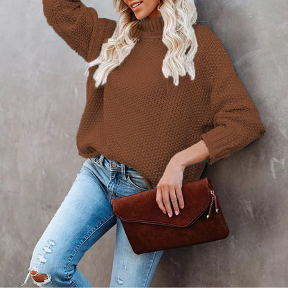 Damen Grobstrickpullover Rollkragen Lässig Eveloria