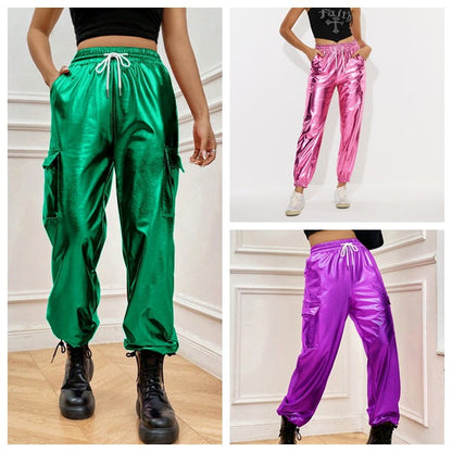 Damen Sportliche Glänzende Freizeithose Eveloria - Eveloria