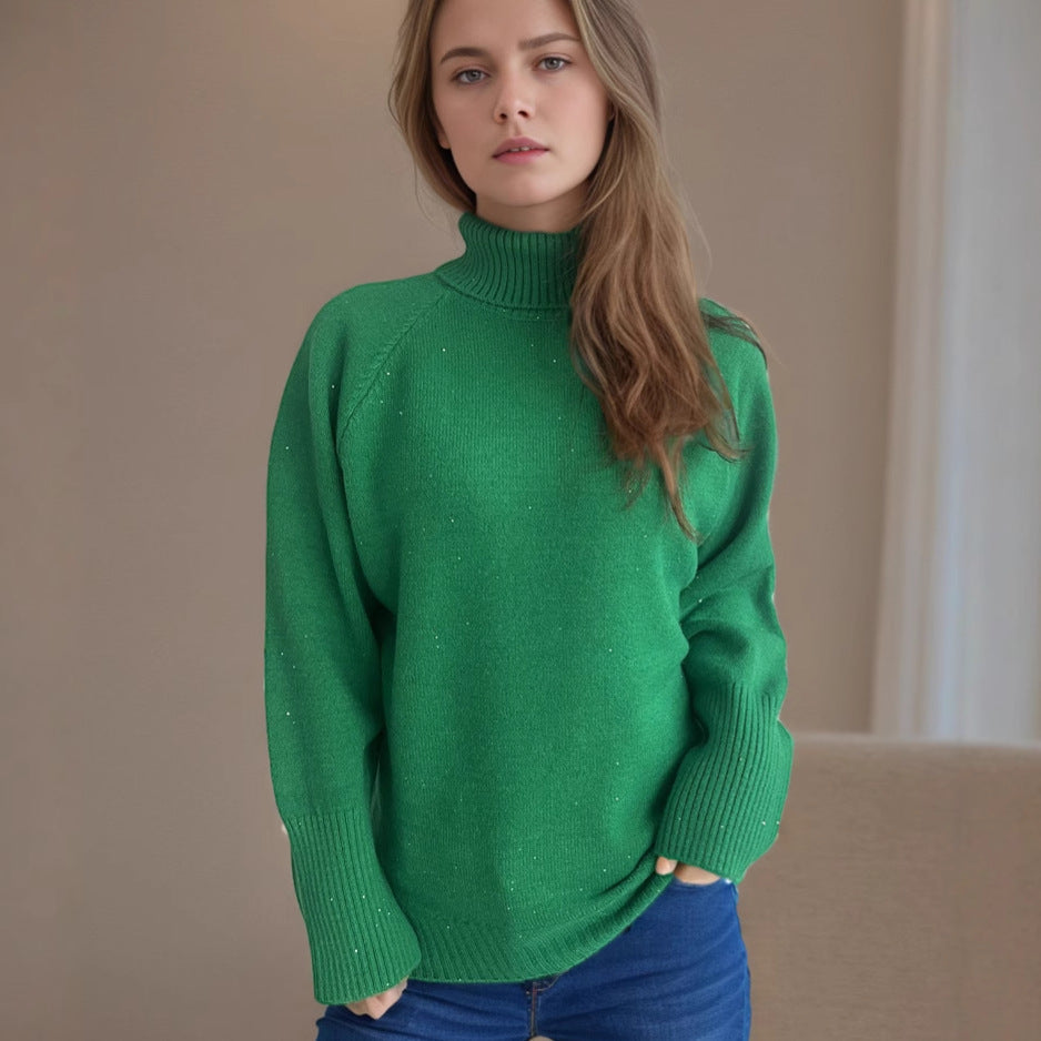 Eveloria Damen Rollkragenpullover Strukturiert Glitzernd