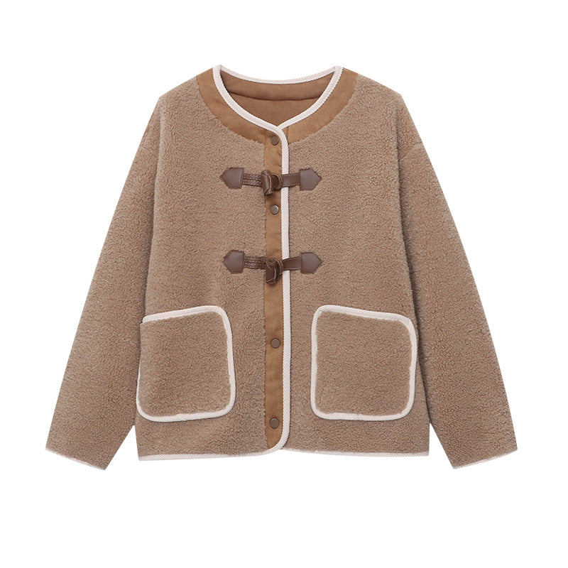 Damen Fleecejacke Kuschelig Dekorative Knöpfe Elegant Eveloria