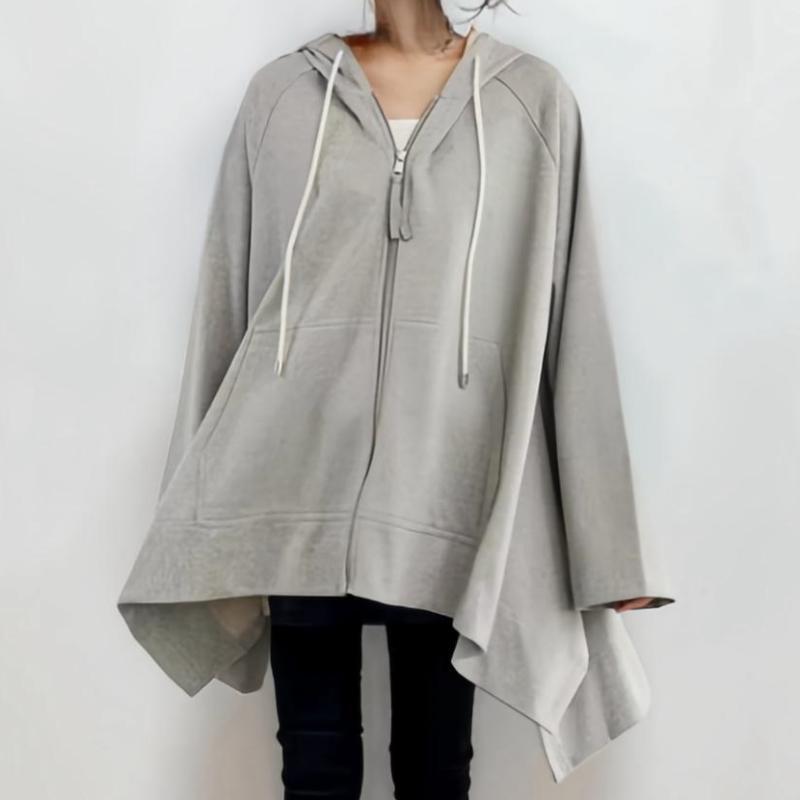 Damen Kapuzenponcho Asymmetrisch Mit Taschen Eveloria