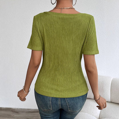 Damen Kurzarmshirt V-Ausschnitt Rippstruktur Eveloria