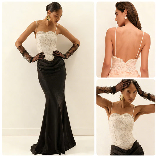 Damen Abendkleid Korsett-Design mit Schößchen Langer Saum Schwarz - Eveloria