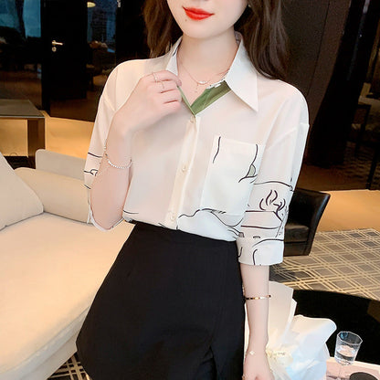 Damen Bluse mit Grafiken Klassischer Schnitt Eveloria