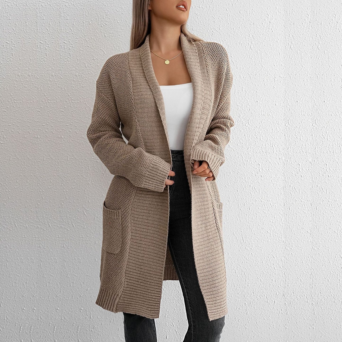 Damen Grobstrickcardigan Offener Schnitt Feine Textur - Eveloria