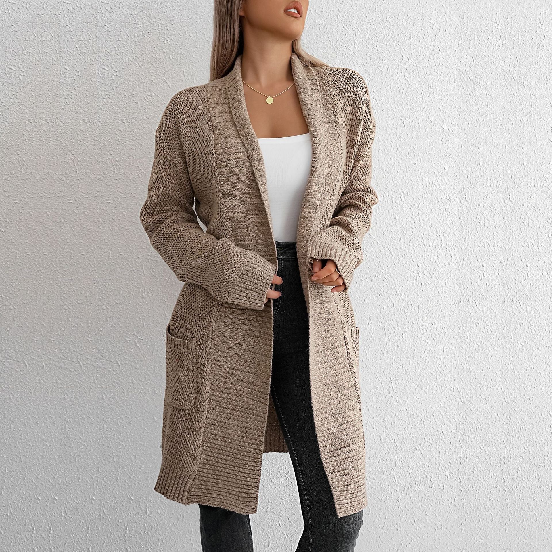 Damen Strickcardigan Offener Schnitt Modernes Muster - Eveloria