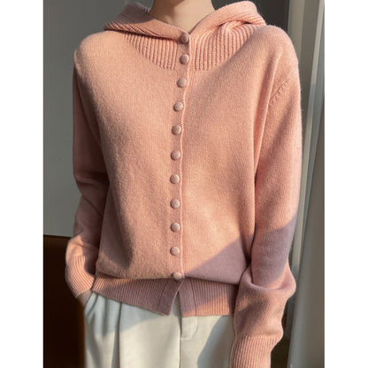 Damen Strickjacke Kapuze Knopfverschluss Eveloria