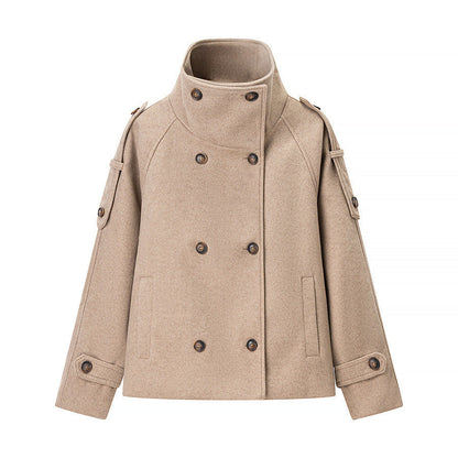 Damen Wolljacke Hochkragen Dekorative Knöpfe Eveloria