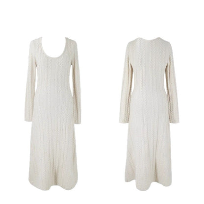 Damen Strickkleid Zopfmuster Perlenspitze Eveloria