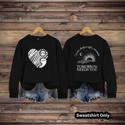 Damen Sweatshirt Großes Herzmotiv Inspirierender Aufdruck Eveloria