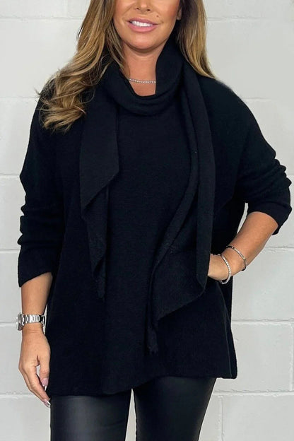 Damen Pullover Relaxed Fit mit Schal Eveloria