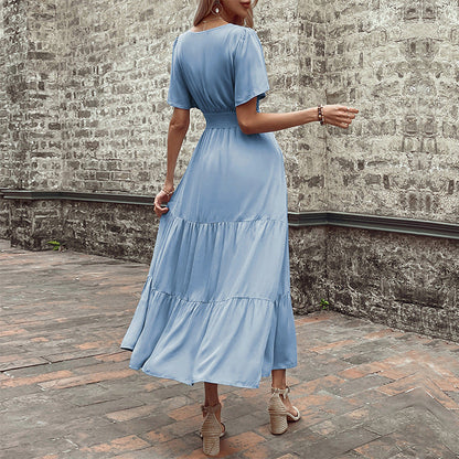 Damen Maxikleid Rüschendetails Taillengürtel Eveloria