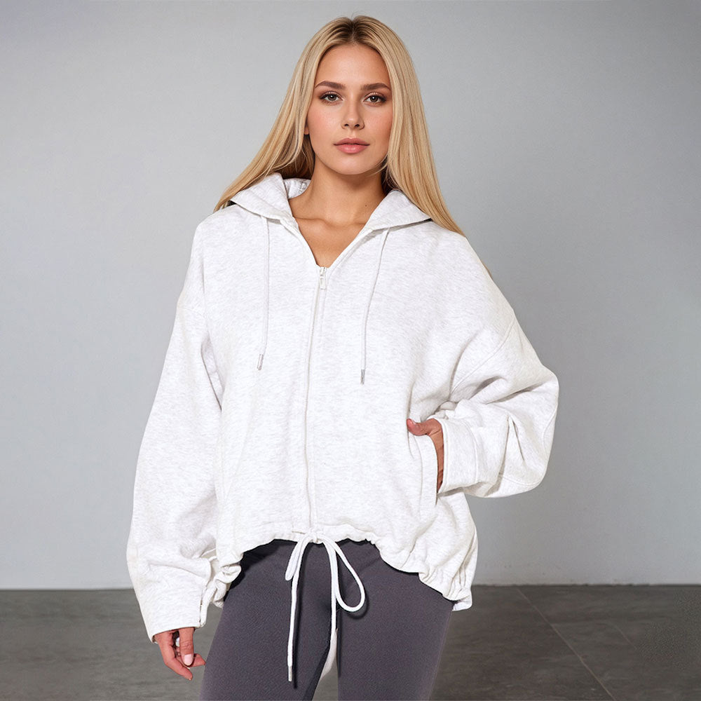 Damen Oversized Kapuzenpullover Kordelzug Taschen Beige - Eveloria