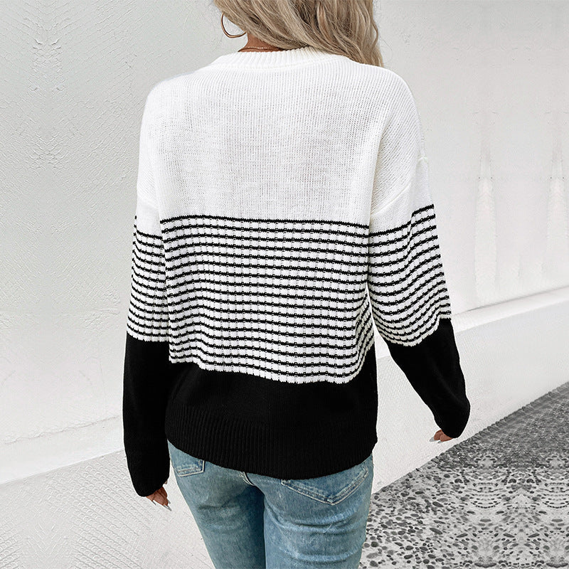 Damen Strickpullover Lässig Gestreift Weit Eveloria
