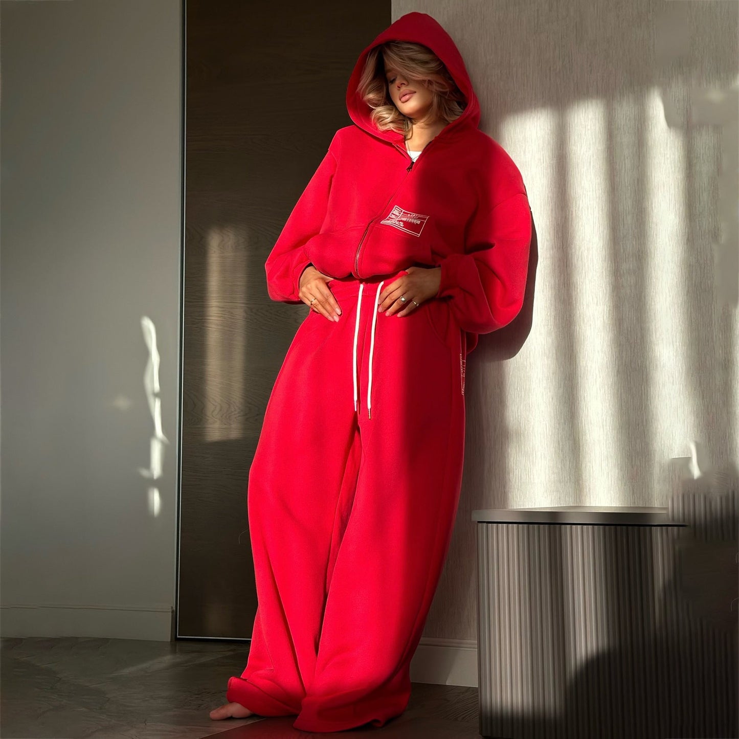 Damen Sweat-Hosenanzug mit Kapuzenjacke Lässig Grau Eveloria - Eveloria