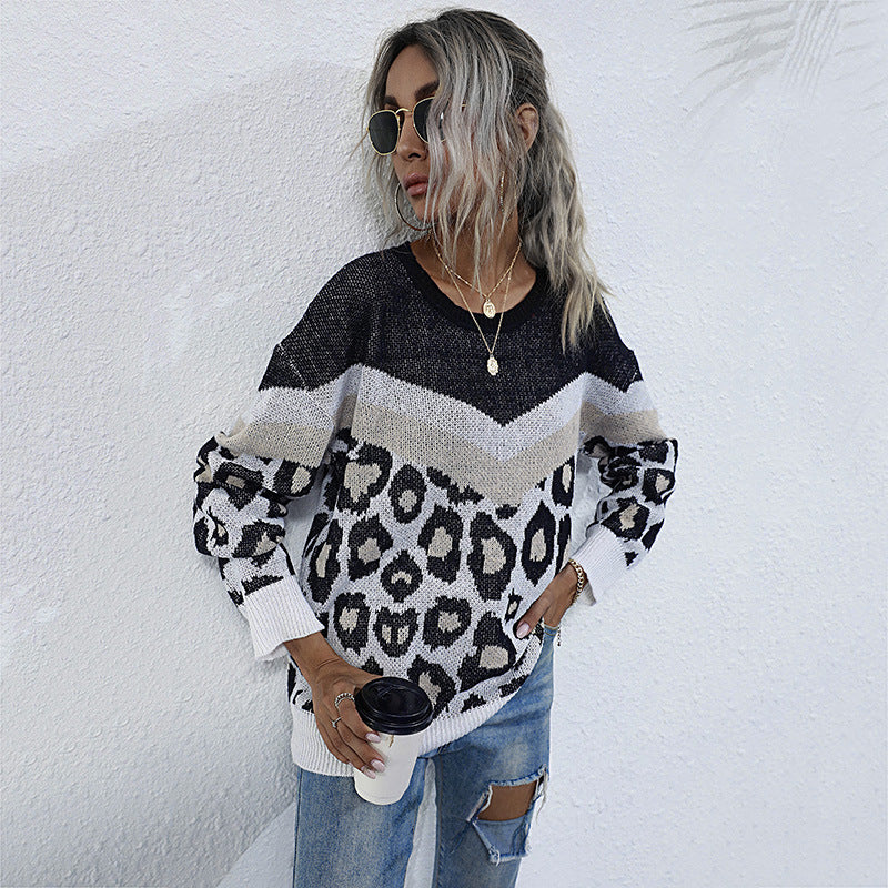 Damen Strickpullover Leopardenmuster Grafisches Design Eveloria - Eveloria