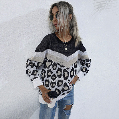 Damen Strickpullover Leopardenmuster Grafisches Design Eveloria - Eveloria