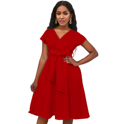 Damen Wickelkleid V-Ausschnitt Gürtel Eveloria